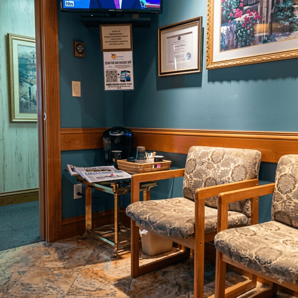 Comfortable waiting area at Smile Sensations, a Stamford, CT cosmetic and family dental practice